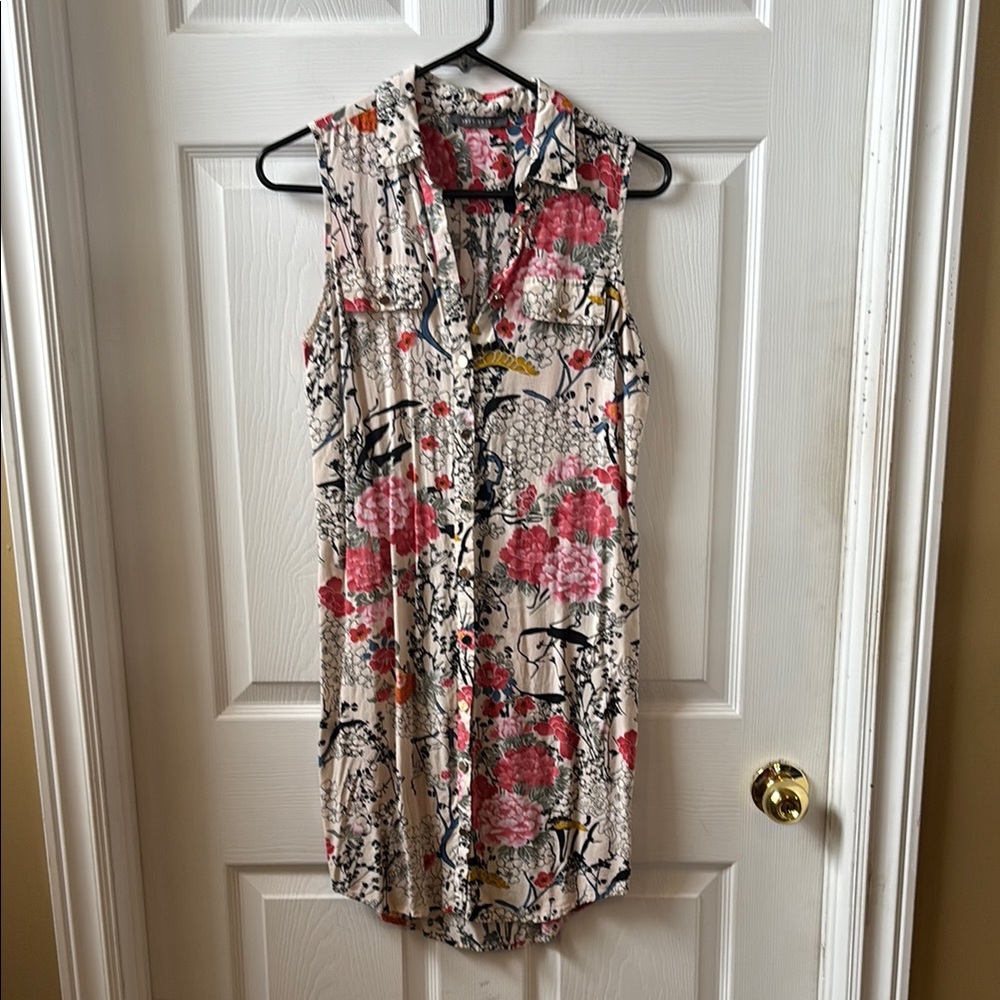 Suzy Shier Floral Sleeveless Mini Dress - Pink and Cream